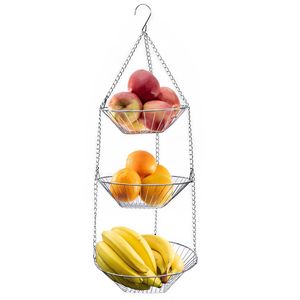 Intirilife Küchenampel Hängekorb für Obst und Gemüse - 3 Stockwerke, Obstkorb zum Aufhängen, 3 Etagen
