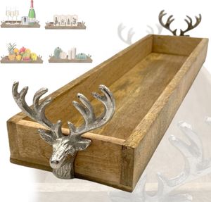 Dekotablett aus Holz Hirschkopf