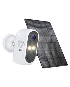 ZOSI Drahtlos Batteriebetrieben Außen Akku Kamera mit Solar Panel, 1080P Funkkamera mit Farbnachtsicht, PIR Menschenerkennung, Licht&Ton Alarm