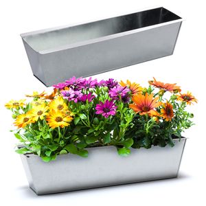 BigDean 2er Set Zink Paletten Blumenkästen - Einsatz 38cm groß silber - aus Metall verzinkt - Zinkkasten Pflanzkasten Balkonkasten Blumentopf