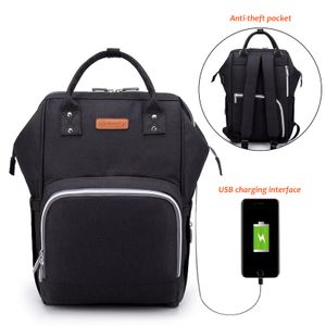 Wasserdichtes Stilvolles Multifunktions-Reisegepäck mit großer Kapazität, Mutterschafts-Babywindel-Wickeltaschen mit USB-Ladeanschluss -Schwarz