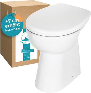 Calmwaters® Spülrandloses WC Komplettset Elements Wellness mit Toilettendeckel, erhöhtes Stand WC + 7 cm, abnehmbarer WC-Sitz mit Absenkautomatik & Schnellbefestigung, Tiefspüler, Weiß, 07AB3134