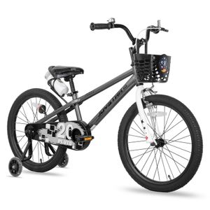 JOYSTAR Pluto 18 Zoll Kinderfahrrad mit beleuchteten Stützrädern, Korb, Flaschenhalter, Kinderfahrrad für Jungen und Mädchen 3-12 Jahre, Grau