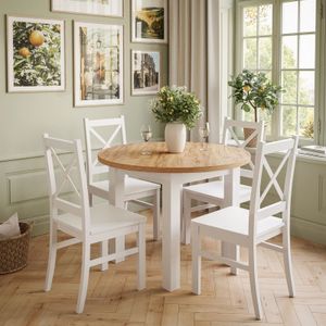 OLEA Esszimmerset Tisch + 4 Stühle weiß/Craft Eiche + weiß/weiß 100 cm
