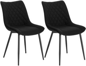 WOLTU 2er-Set Esszimmerstühle Küchenstuhl Polsterstuhl mit Rückenlehne Sitzfläche aus Leinen Metallbeine Schwarz