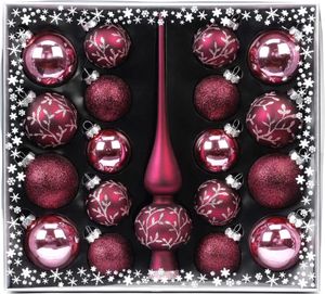 Weihnachtskugeln Mix Ornamente Glas mit Spitze, 19er Set, Farbe:Berry Kiss ( Beere glanz / matt )