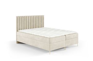GUTTO postel s pružinovými matracemi JILL 200 x 200cm s úložným boxem TOPPER 5cm  béžový velur vysoké zlaté nohy
