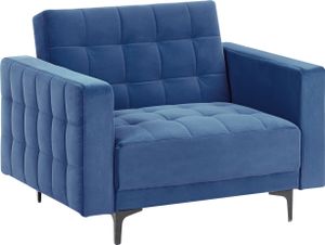 BELIANI Sessel Blau Samt Gesteppt mit Schwarzen Metallbeinen Schlaffunktion Verstellbare Rückenlehne Modern Glamourös Wohnzimmer Ausstattung