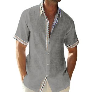 Herren kurze Ärmel Hemden regulär Fit T-Shirt Hawaiian Button Down Bluse Commuting Tops  Grau,Größe:3xl
