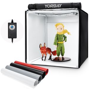 Yorbay Fotobox Fotostudio Set 40 x 40 x 40cm CRI 95+ LED Lichtbox Lichtwürfel Profi Fotografie Lichtzelt inkl. 4 PVC-Hintergrundfolien (schwarz, weiß, grau, rot) Mehrweg
