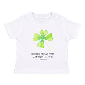 Mr. & Mrs. Panda 12. - 18. Monat Organic Baby Shirt Kleeblatt - Weiß - Geschenk, Blumen, Pflanzen, Mädchen Baby T-Shirt, Glücksbringer, Neuanfang, Blumen Deko, Jobwechsel