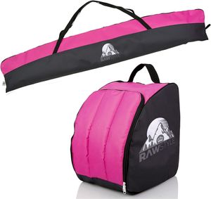 Rawstyle Skitasche Ski-Schuh-Tasche Set SKI-Tasche 160cm oder 180cm wasserdicht Ski Bag Ski Cover Wintersport Kombi (180cm-schwarz-pink)