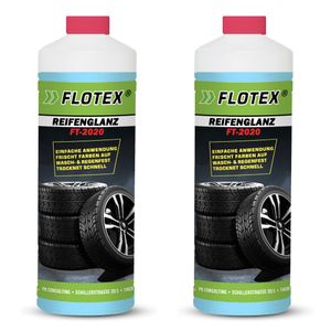 Flotex® 2 x 1L Reifenglanz - Auto Kunststoffpflege & Gummipflege für Außen - Schwarz - Reifenpflege für Reifenglanz - Autoreifen Pflege und Reifen Reiniger - Reifenschwarz Auto