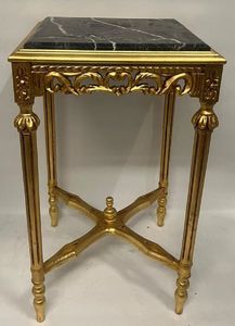 Casa Padrino Barock Beistelltisch Gold / Schwarz - Quadratischer Antik Stil Tisch mit Marmorplatte - Wohnzimmer Möbel im Barockstil - Antik Stil Möbel - Barock Möbel