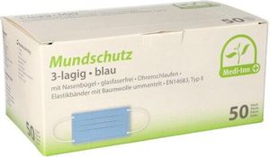 50 "Medi-Inn" Mundschutz Type II 3-lagig 9 cm x 17.5 cm blau mit Nasenbügel