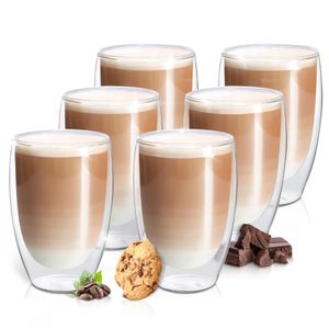 Fresh Master Barista 6x400 ml Latte Macchiato Gläser Espressogläser Thermo Glas Tassen Set doppelwandige Kaffeegläser