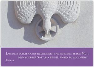 Motivierende Glückwunschkaarte zur Kommunion, Konfirmation mit Taube "Lass dich durch nichts erschrecken und verliere nie den Mut..."
