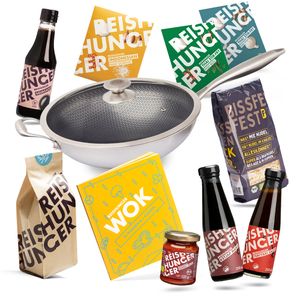 Reishunger Wok Starter Set (11-teilig) - Premium Edelstahl Wok inklusive Zutaten und Kochbuch