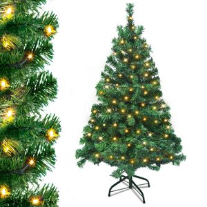 UISEBRT Künstlicher Weihnachtsbaum mit Beleuchtung 120cm LED Weihnachtsbäume Tannenbaum Dekobaum mit Lichterkette und Ständer Grün PVC