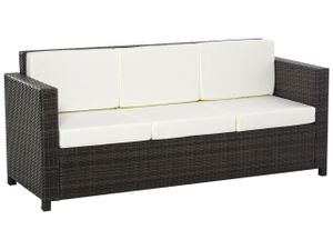Outsunny Poly-Rattan Sofa mit Kissen 3-Sitzer Garten Loungesofa Metall Polyester Braun+Weiß 185 x 70 x 80 cm