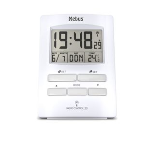 Mebus Funk-Wecker mit Thermometer / Funk-Uhr / Automatische Einstellung von Sommer-und Winterzeit / Zwei Weckzeiten