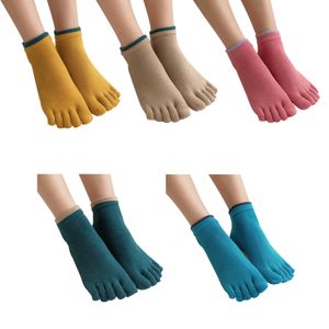 Yoga-Zehensocken für Frauen Fünf-Finger-Socken mit Griff Fünf-Zehen-rutschfeste Barre-Socken Baumwolle Anti-Rutsch-Fitness-Pilates-Socken(Gelb + Pink + Grün + Blau + Khaki)