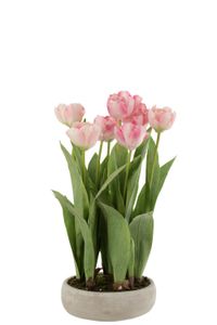 J-Line - Umelé tulipány vo váze 'Munia' (Ružová)