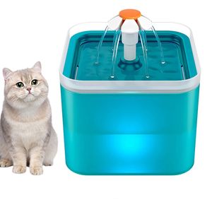 Katzenbrunnen, Automatische Trinkbrunnen für Katze und Hunde, Ultraleiser Wasserbrunnen mit Aktivkohlefilter und Wasserpumpe, 2 L, Blau