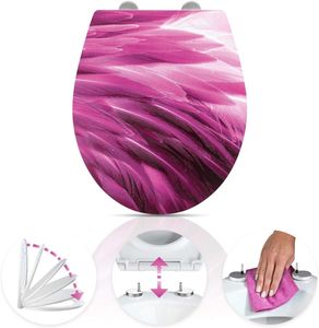 Housekeeps Toilettensitz mit Absenkautomatik Motiv Pink, Fix-Clip-Schnellverschluss, Easy-Close-Funktion, Antibakteriell, Stabiles Duroplast