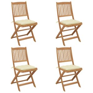 4-er Set Klappbare Gartenstühle, ergonomischer Holzstuhl Campingstuhl Terassenstuhl, für Garten & Balkon, mit Kissen Massivholz Akazie2986