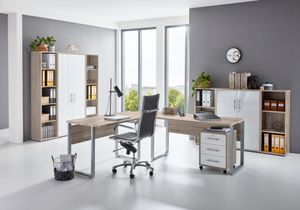 Arbeitszimmer Büromöbel-Set TABOR PRO 5 in Eiche Sonoma / weiß Hochglanz
