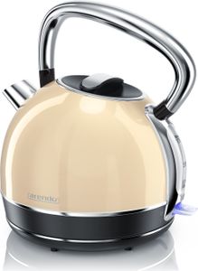 Czajnik Arendo w stylu retro, 2200 W, czajnik ze stali nierdzewnej o pojemności 1,7 litra, wymienny filtr antywapienny, automatyczne wyłączanie, beżowy
