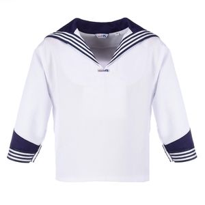 modAS Kinder Unisex Matrosenhemd Klassisch - Maritimes Langarm-Hemd mit großem Kragen in Weiß Größe 152
