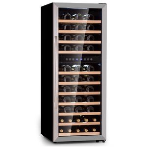 Klarstein Weinkühlschrank, Getränkekühlschrank Schmal, Kühlschrank mit Glastür, Getränkekühlschränke Freistehend, Weinkühlschrank Klein, Weinkühlschränke 2 Zonen, LED-Beleuchtung, 5-18 °C, 73 Flaschen