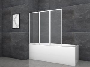 MARWELL Badewannenfaltwand "White Light" - 3-flg, 130x120cm - Duschabtrennung aus Klarglas