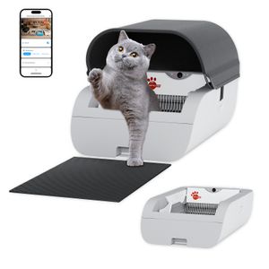 AstroPet selbstreinigende Katzentoilette mit Einklemmschutz und Geruchs-Neutralisierung, App Steuerung, viel Platz, kompatibel auch für schwere Katzen(Grau)