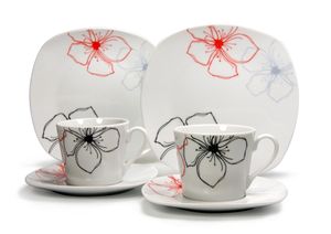 CreaTable Kaffeeservice TROPICAL FLOWERS 18-tlg aus Porzellan