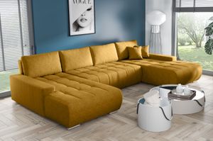 MEBLITO Ecksofa Big Sofa Eckcouch mit Schlaffunktion Bonari U Form Couch Sofagarnitur Monolith 48
