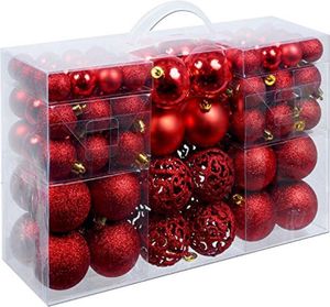 Christmas Gifts 100 Weihnachtskugeln im Set - Weihnachtsdeko - Unzerbrechlich - Innen und außen - Kunststoff - Ø3/4/6 cm - Matt, Glänzend, Glitzernd und Offen - Rot