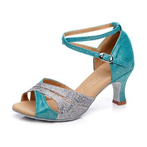 Damen Modische Schnalle Sandalen Salsa Leichte Peep Toe Tanzschuhe,Farbe: Pfauenblau,Größe:35