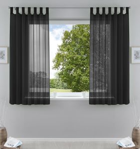 2er-Pack Gardinen Transparent Vorhang Set Wohnzimmer Voile Schlaufenschal mit Bleibandabschluß HxB  175x140 cm Schwarz, 61000CN