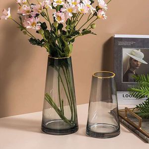Vasen, Dekovase, Glasvase, Ins Style handgefertigte kristallklare Blumenvase, Blumen-Pflanzenbehälter, Gold Linie Mund, Haus, Weihnachten