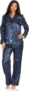 Satin Pyjama Streifendessin - innen angeraut 251 201 94 010 ; marine , 44/46