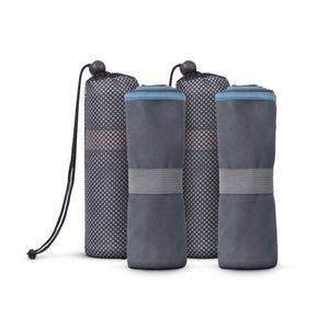 Mikrofaser Sporttuch 2er Pack - Blau - (40x80cm) mit Spanngummi und Tasche, kompakt und leicht - als Reisehandtuch Urlaub - für Sport, Sauna, Fitness schnelltrocknend