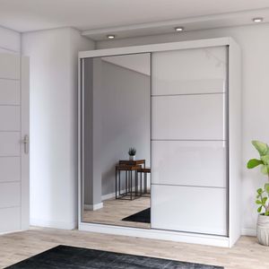 Schwebetürenschrank Kleiderschrank Schrank mit Spiegel 183 cm Weiß/Weiß Multi 35 Schwebetürenschrank Kleiderschrank Schrank mit Spiegel 183 cm Weiß/Weiß Multi 35