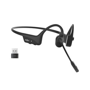 SHOKZ OpenComm2 Drahtloses Bluetooth-Headset für Knochenleitungs-Videokonferenzen | 16 Stunden Sprechzeit, 29 m Funkreichweite, 1 Stunde Ladezeit | Inklusive geräuschunterdrückendem Boom-Mikrofon, schwarz (C110-AN-BK)
