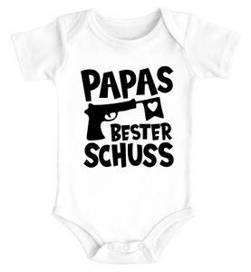 Baby Body Papas bester Schuss Pistole Herz Papa-Sprüche lustig Baumwolle Jungen & Mädchen MoonWorks® weiß 0-3 Monate