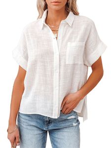 Damen Sommer Solid Color Shirt Lose Jacke Kurzarm T-Shirt,Farbe: Weiß,Größe:L