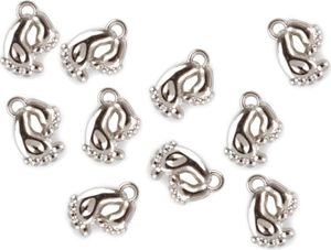Babyfüßchen mit Aufhängeöse I ca. 300 Stück I 2cm I silber I Streudeko Taufe - 0,04 € pro Stück