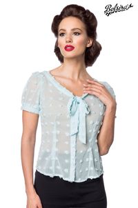 Belsira Damen Vintage Schluppenbluse Sommer-Bluse Shirt Oberteil , Größe:L, Farbe:Blau